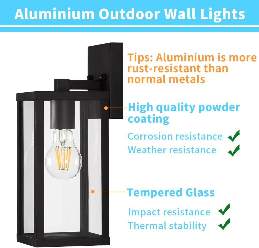 Outdoor Modern Wall Light Fixtures,Exterior Lighting Fixtures Wall Mount,Outside Porch Sconce Lights Waterproof,Wall Lamps for House,Patio,Front Door.Matte Black,2 Pack - Image 3