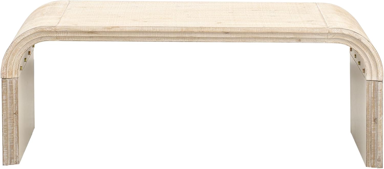 Bellemave Modern Coffee Table with Curved Art Deco Design Center Sofa Table Minimalist Cocktail Wooden Table for Living Room, Natural Wood Wash - Image 9