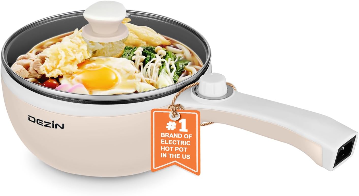 Dezin Hot Pot Electric Upgraded, Non-Stick Sauté Pan, Rapid Noodles Electric Pot, 1.5L Mini Portable Hot Pot for Steak, Egg, Fried Rice, Ramen, Oatmeal, Soup with Power Adjustment - Image 2