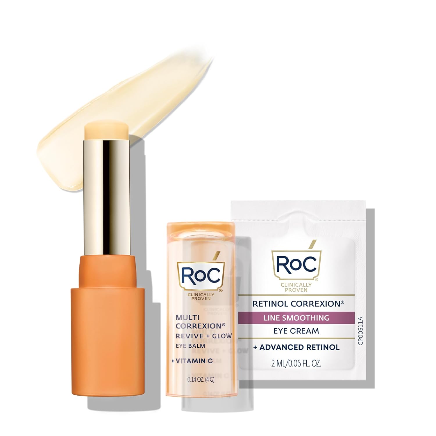 RoC Multi Correxion Revive + Glow Vitamin C Eye Balm (0.14 oz) with Retinol Eye Cream Packette - Image 2