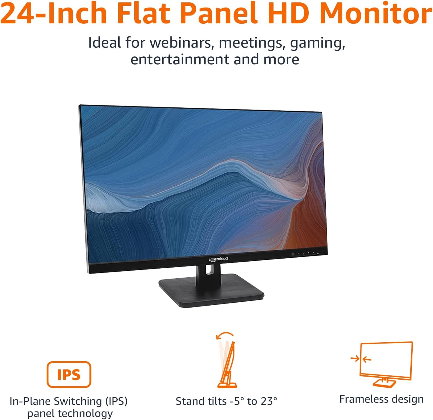 Amazon Basics 24-inch IPS Monitor 75 Hz Powered with AOC Technology FHD 1080P HDMI, Display Port and VGA Input VESA Compatible Built-in Speakers for Office and Home, Black - Image 3