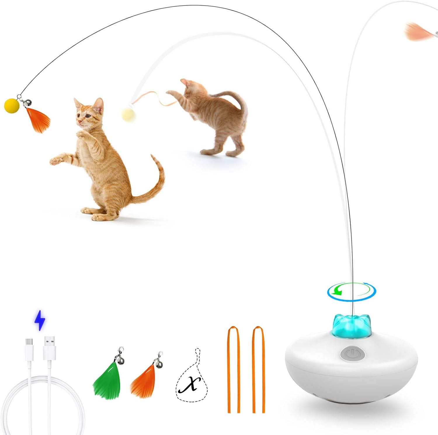 Interactive Cat Toys Cat Exercise Tumbler, Rechargeable Cat Toys for Indoor Cats Spin Butterfly Game Teasing Kitty, Extra Long Feather Wand (P33 cat Toys) - Image 2