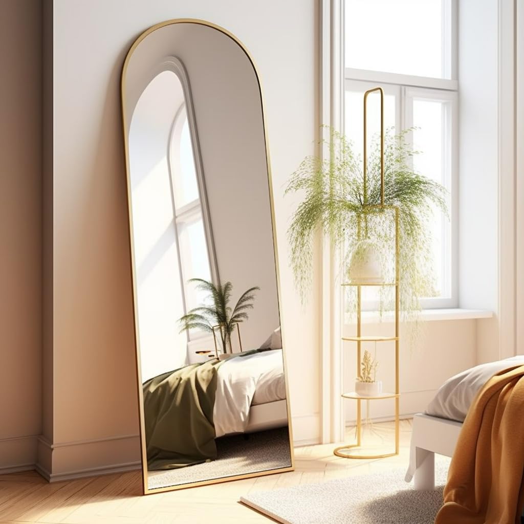 Arched Full Length Mirror - 18"58" Floor & Wall Mounted Mirror for Bedroom & Living Room, Gold - Image 4