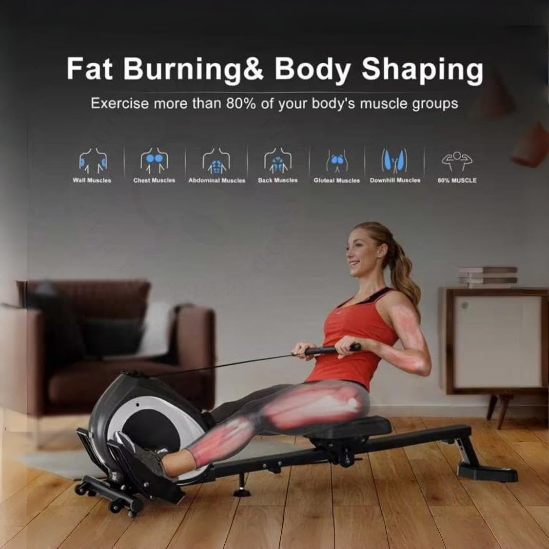 Rowing Machine for Home, Magnetic Rower Machine with Quiet Resistance, Foldable Rower for Home Use, Burn Fat & Sculpt Muscles - Image 4