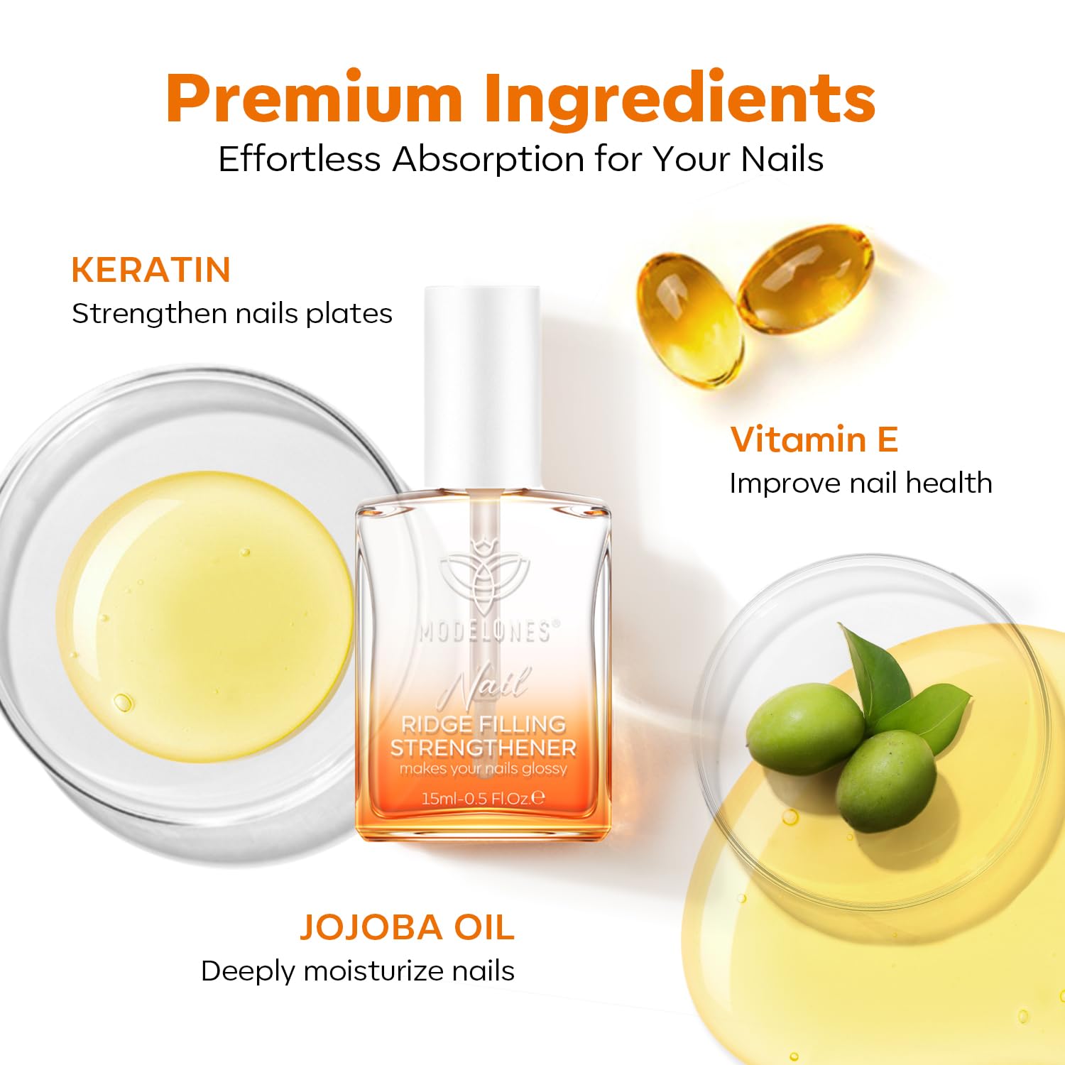 modelones Nail Strengthener, Ridge Filler for Nails, Clear Nail Polish for Thin, Weak & Damaged Nails, Nail Hardener for Nail Protection, Crystal Clear, 15ml - Image 6