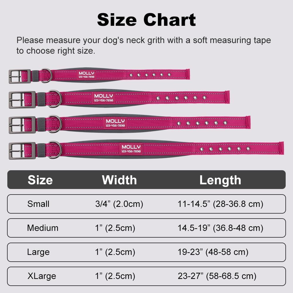 Personalized Dog Collar with Name and Phone Number | Durable Metal Buckle | Ultra Wide Soft Neoprene Padded | Adjustable Reflective Weatherproof Dog Collar for Large Medium and Small Dogs - Image 7