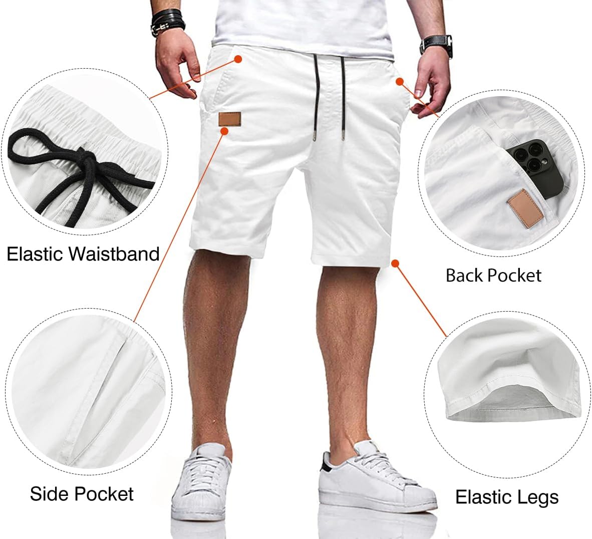 JMIERR Mens Casual Shorts - Cotton Drawstring Summer Beach Stretch Twill Chino Golf Shorts - Image 4