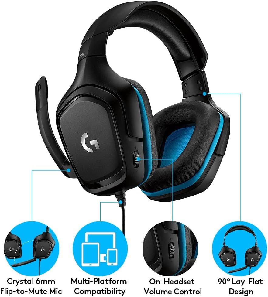 Logitech G432 Wired Gaming Headset, 7.1 Surround Sound, DTS Headphone:X 2.0, Flip-to-Mute Mic, PC (Leatherette) Black/Blue - Image 6
