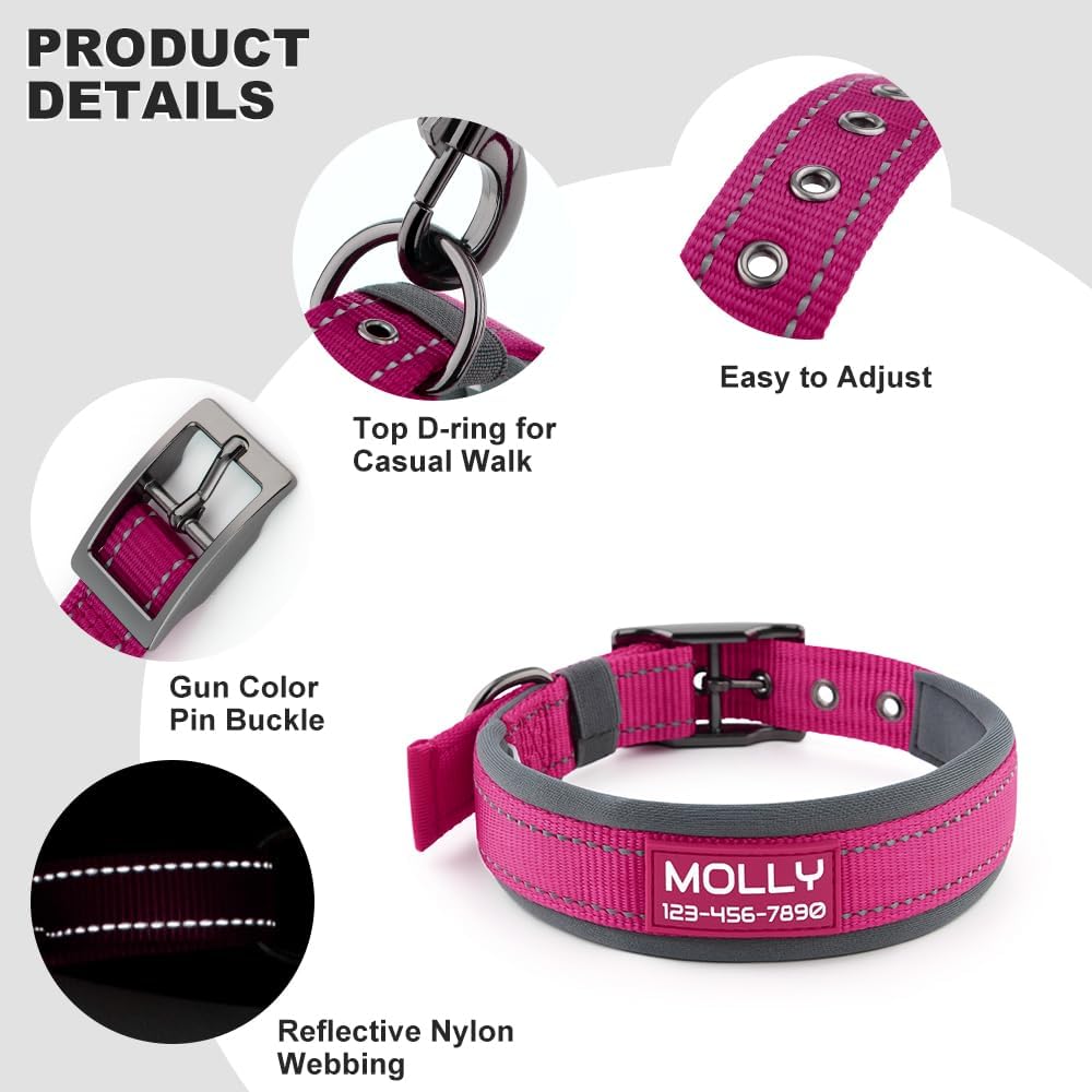Personalized Dog Collar with Name and Phone Number | Durable Metal Buckle | Ultra Wide Soft Neoprene Padded | Adjustable Reflective Weatherproof Dog Collar for Large Medium and Small Dogs - Image 4