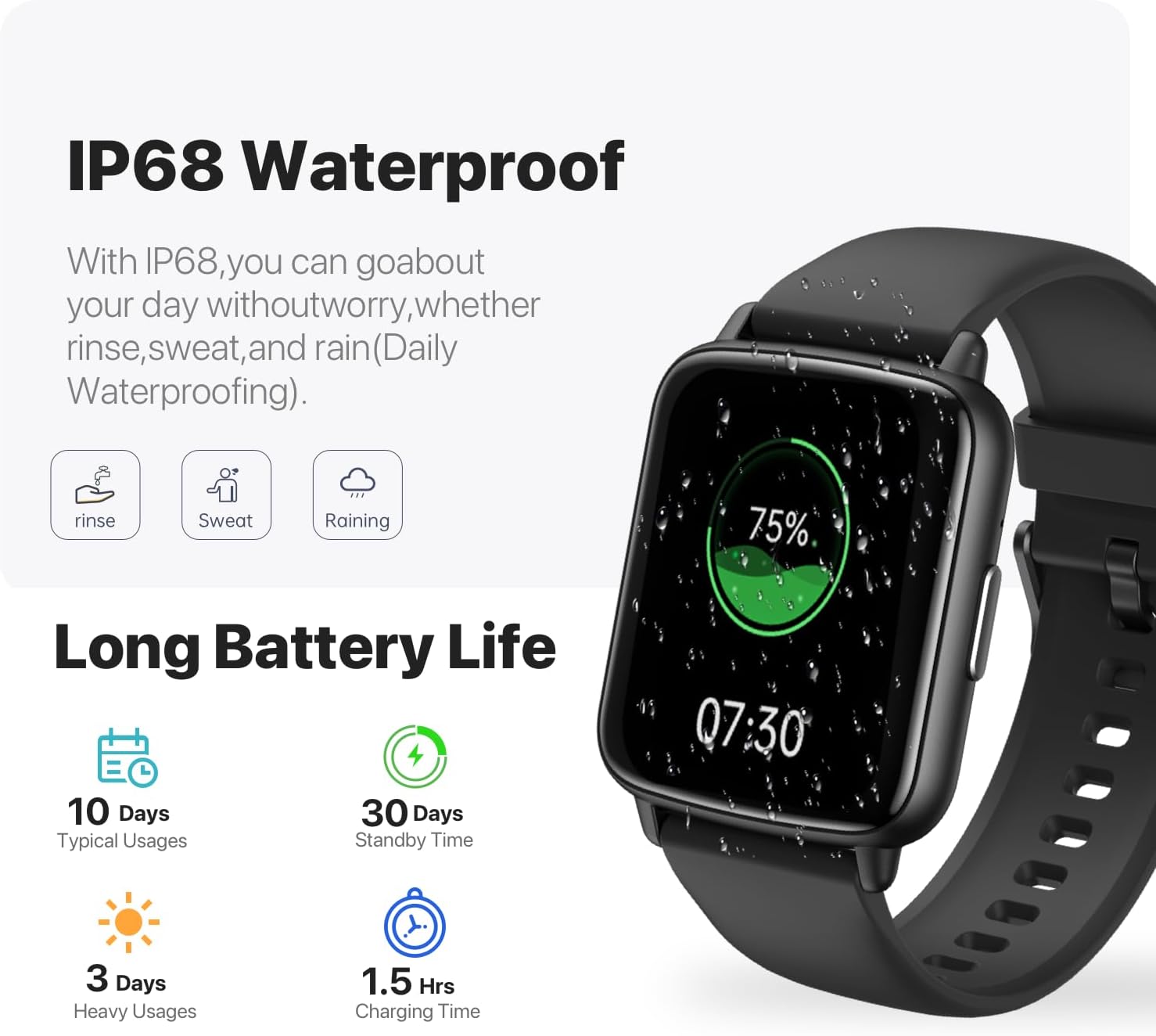 Smart Watch, 1.83" HD Smartwatch for Men Women (Answer/Make Calls), Fitness Watch with 100+ Sport Modes, IP68 Waterproof/Heart Rate/Sleep Monitor, Activity Trackers for iOS/Android (Black) - Image 7