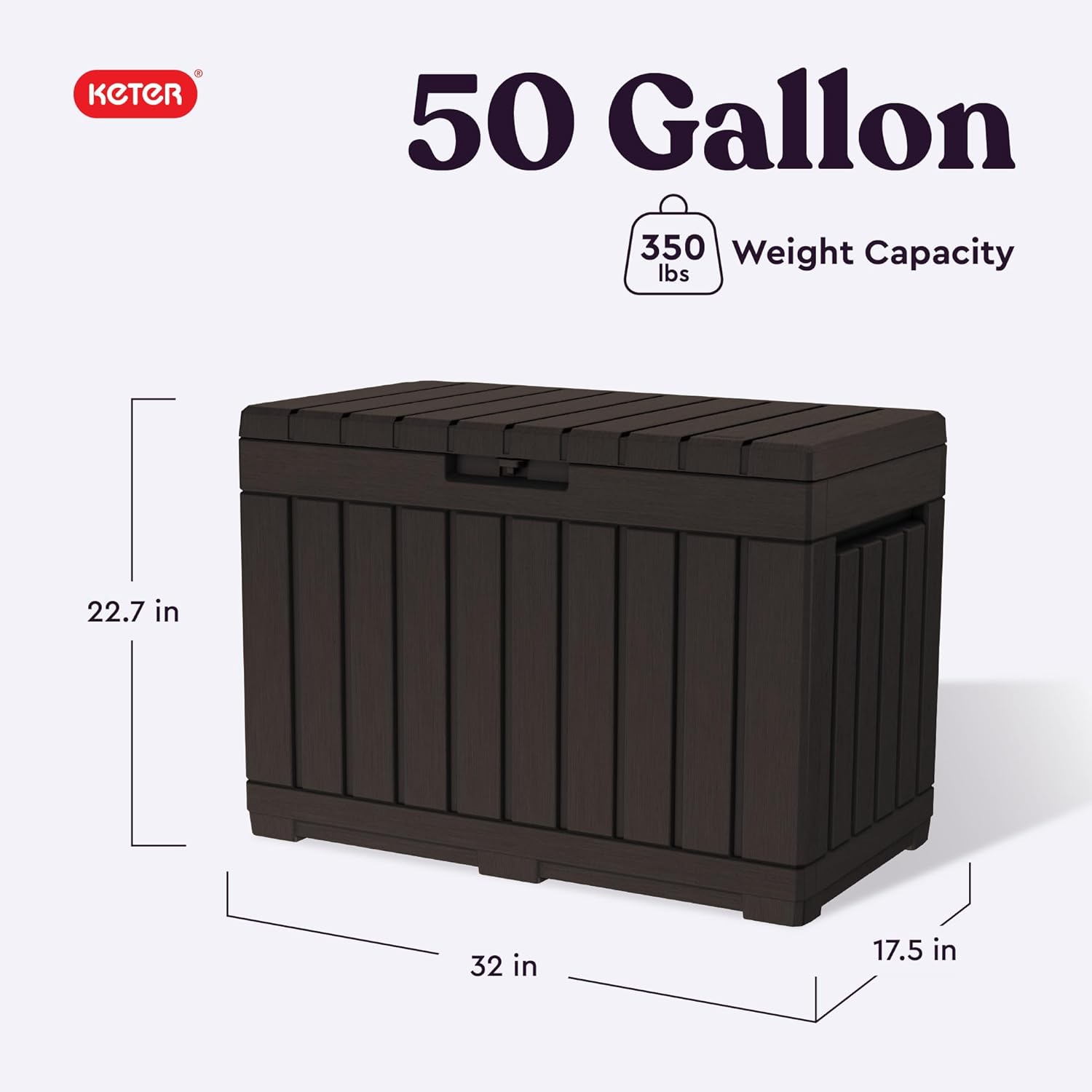 Keter Kentwood 50 Gallon Resin Deck Box-Organization and Storage for Patio Cushions, Throw Pillows and Garden Tools, Brown - Image 3