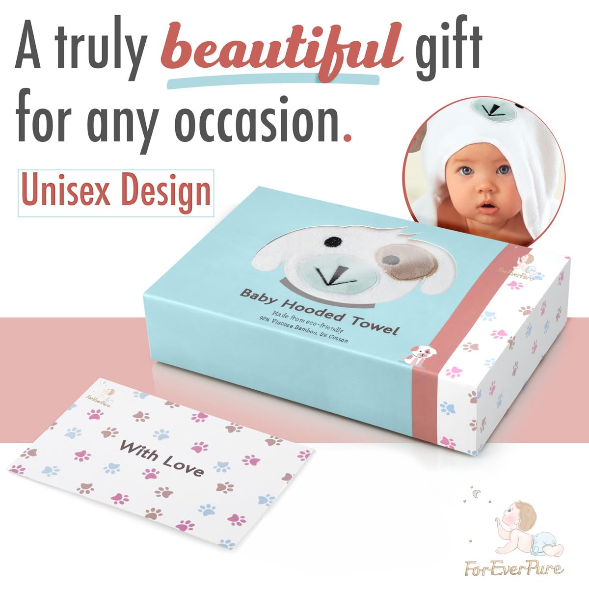 Premium Baby Towels with Hood - Ultra Soft, Absorbent Viscose Made of Bamboo, Extra Large 35 x 35 Inches, for Boys and Girls, Newborn Shower Gift, White - Image 3