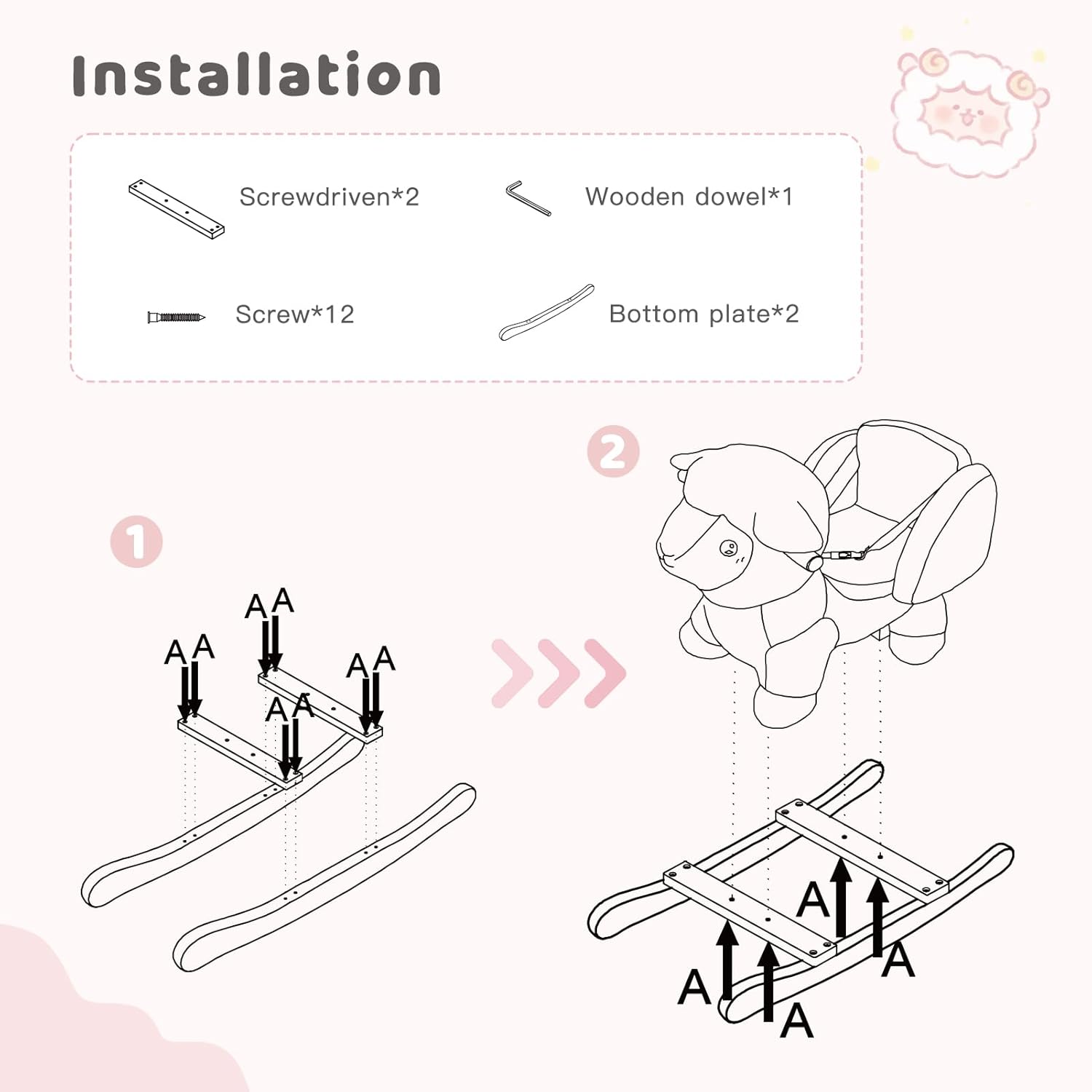 labebe - Baby Sheep Rocking Horse, Kids Plush Stuffed Rocking Animals, Ovis Aries Rocker with Seatbelt for 6 Months Babies, White Romney Rocking Horse for Toddler 1-3 Age Girl - Image 9