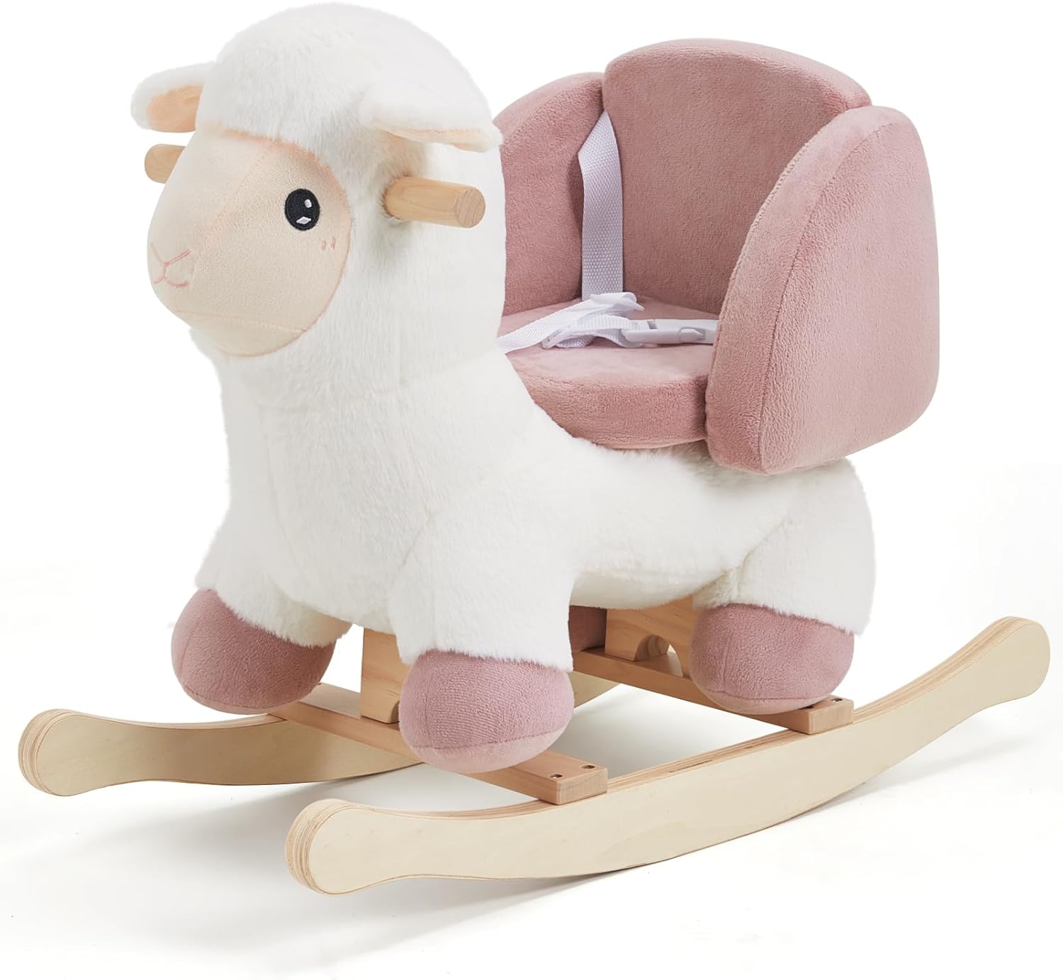 labebe - Baby Sheep Rocking Horse, Kids Plush Stuffed Rocking Animals, Ovis Aries Rocker with Seatbelt for 6 Months Babies, White Romney Rocking Horse for Toddler 1-3 Age Girl - Image 2