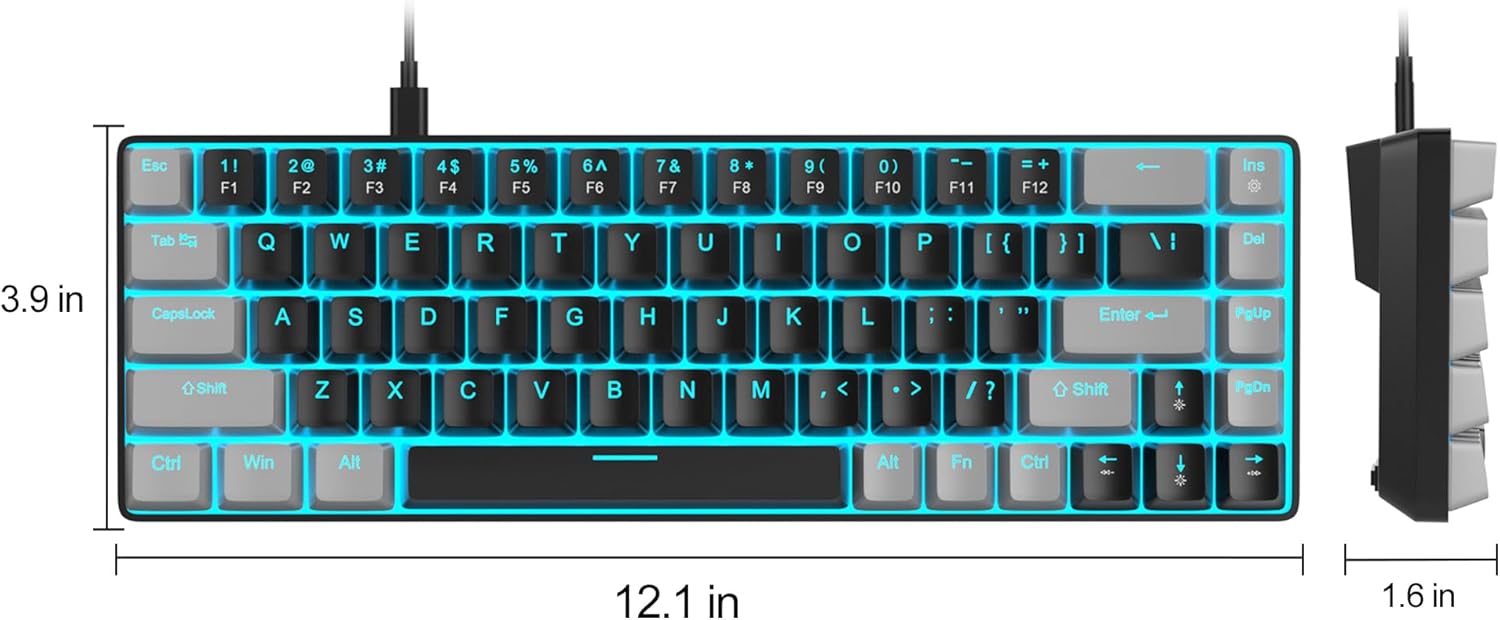 MageGee Portable 60% Mechanical Gaming Keyboard, MK-Box LED Backlit Compact 68 Keys Mini Wired Office Keyboard with Red Switch for Windows Laptop PC Mac - Black/Grey - Image 10