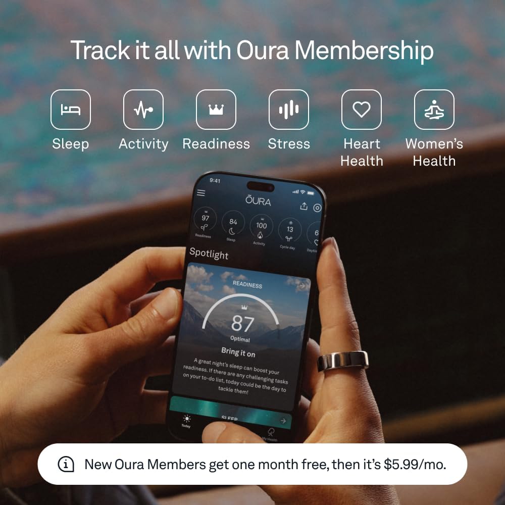 Oura Ring 4 - Silver - Size 8 - Smart Ring - Size First with Oura Ring 4 Sizing Kit - Sleep Tracking Wearable - Heart Rate - Fitness Tracker - Up to 8 Days of Battery Life - Image 5