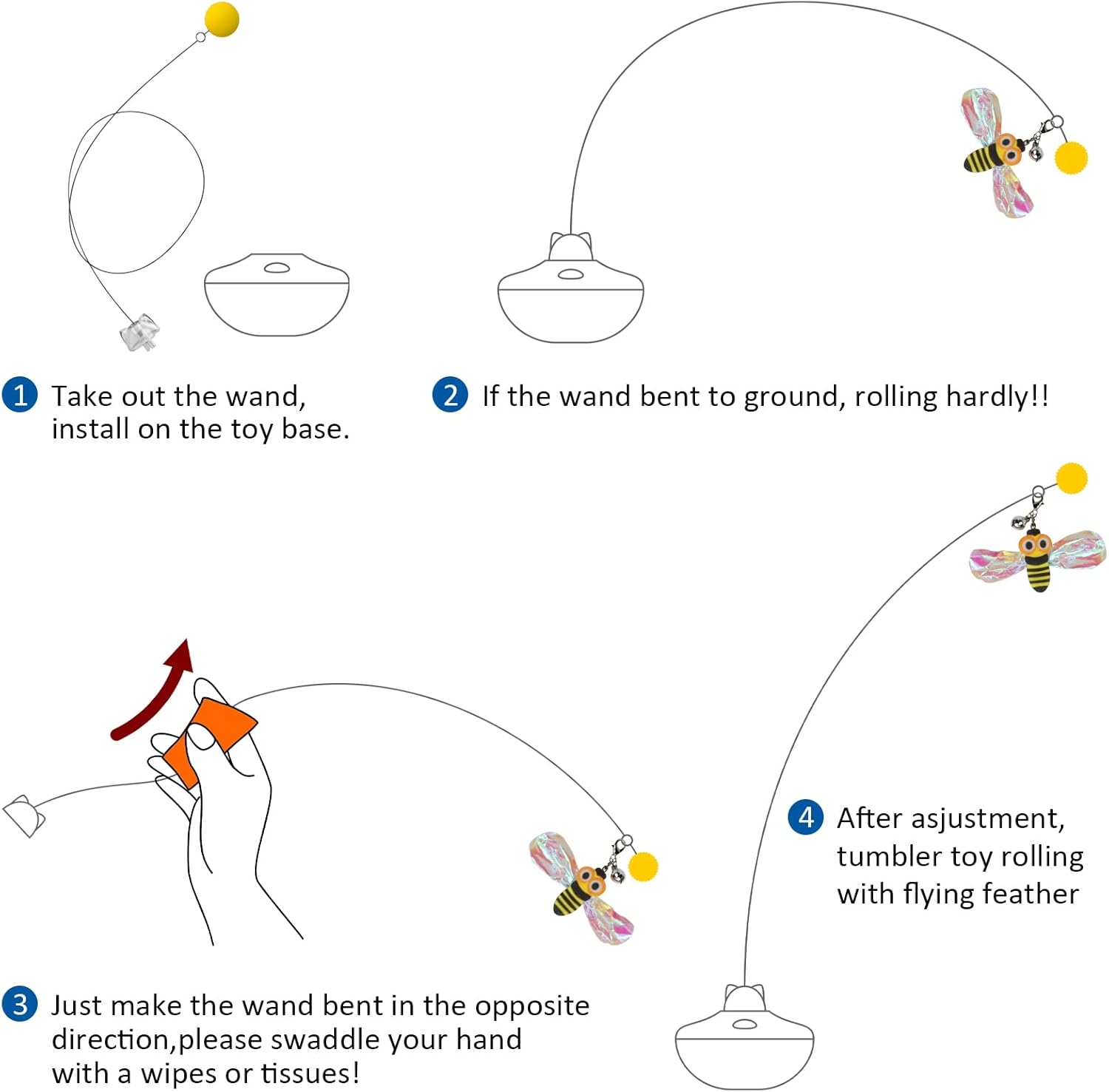 Interactive Cat Toys Cat Exercise Tumbler, Rechargeable Cat Toys for Indoor Cats Spin Butterfly Game Teasing Kitty, Extra Long Feather Wand (P33 cat Toys) - Image 9