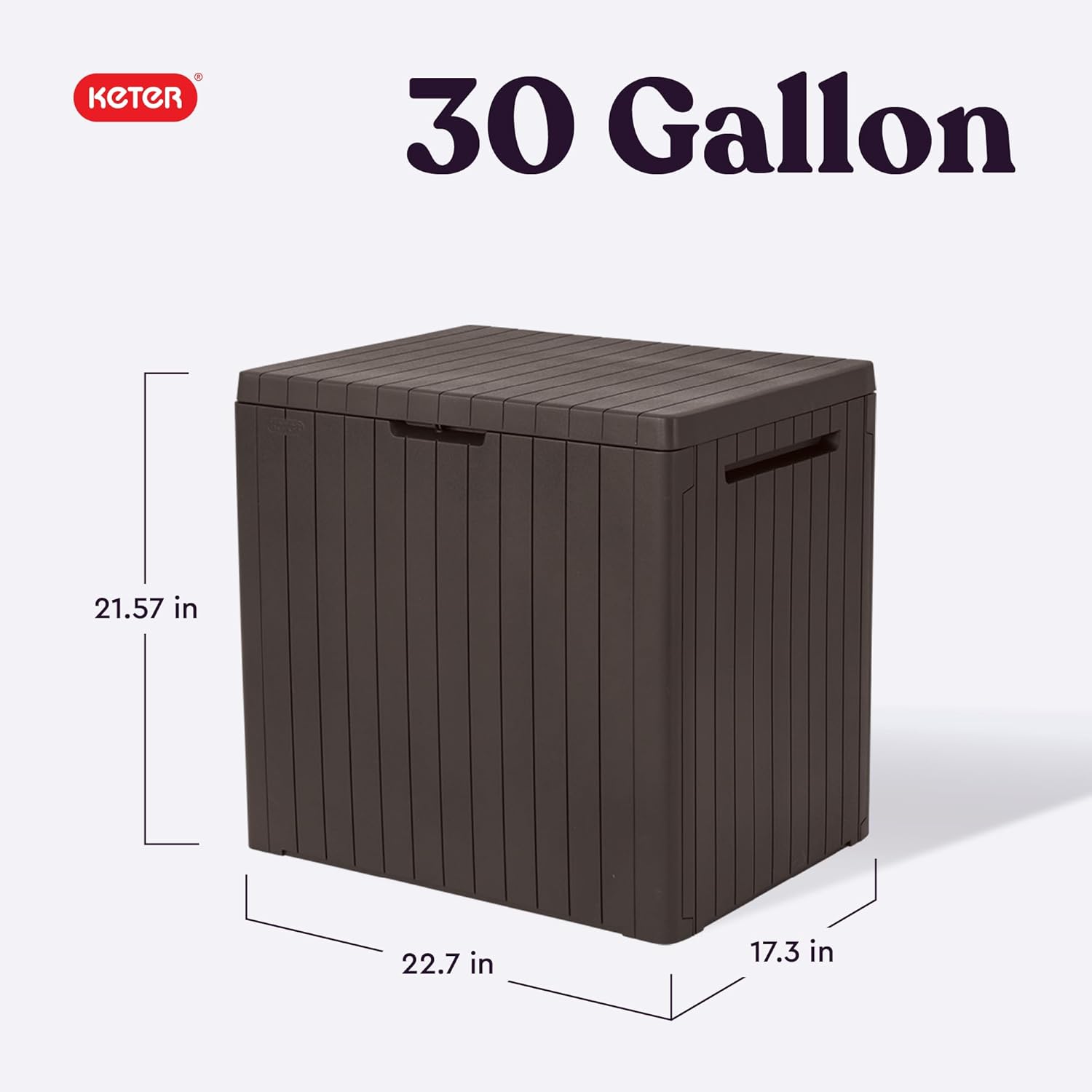 Keter City 30 Gallon Resin Outdoor Storage Box and Patio Furniture Side Table for Pool and Garden Accessories, Brown - Image 3