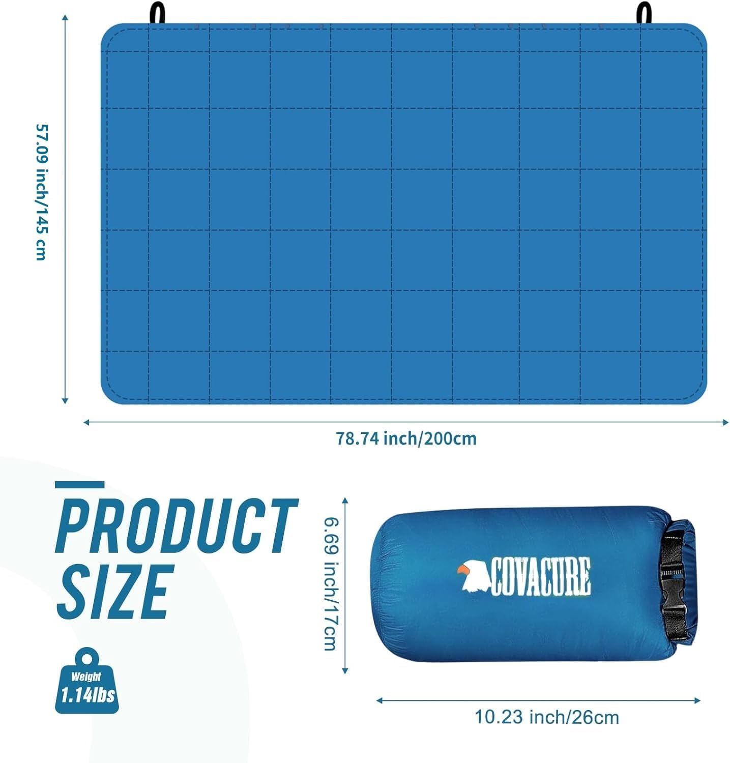 covacure Camping Blanket - Outdoor Travel Blanket, Packable, Puffy Blanket, Lightweight & Warm Quilt for Camping, Hiking, Backpacking, Outdoors, Travel, Beach(Blue) - Image 6