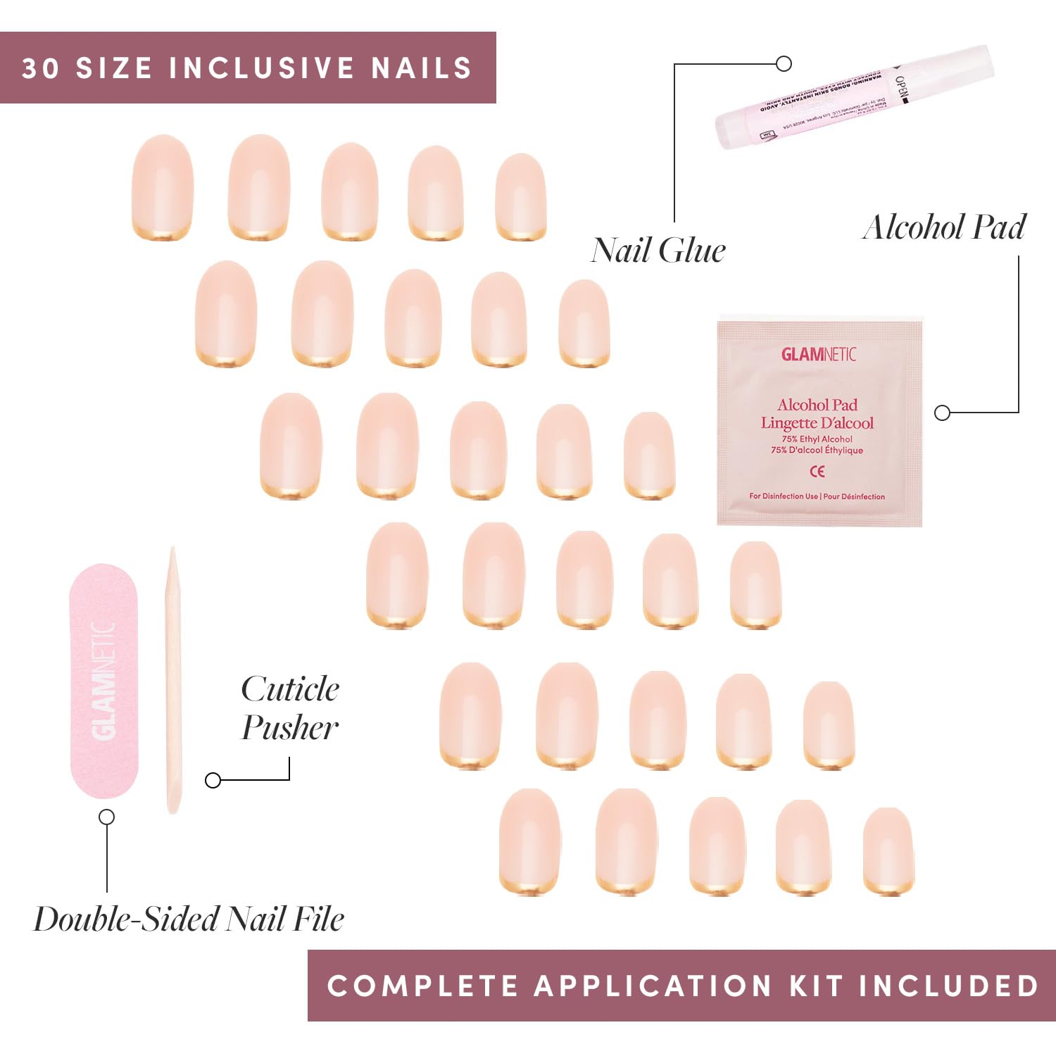 Glamnetic Press On Nails - Goal Digger | Glossy, Semi-Transparent, Short Round Nails, Reusable | 12 Sizes - 30 Nail Kit with Glue - Image 5