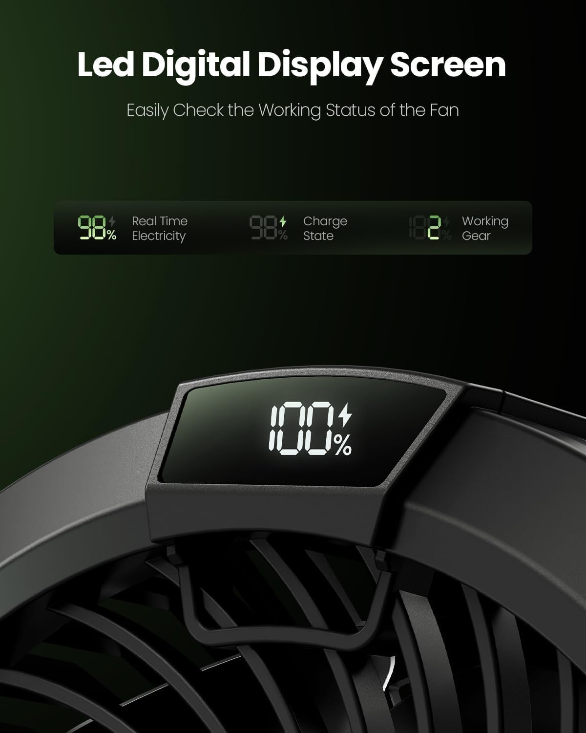 Gaiatop Portable Camping Fan with LED Lantern, 360°Rotation and Clip on for Desk, 4000mAh USB Rechargeable Battery Powered, Digital Display and Hanging Hook for Tent Outdoor Travel Bedroom Black - Image 6