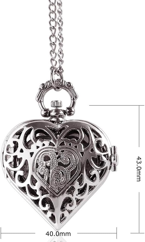 VIGOROSO Women's Pocket Watch, Analog Display, Quartz Movement, Silver Stainless Steel, Heart Pendant Necklace, Unisex Accessory, Valentines Day Gifts - Image 5