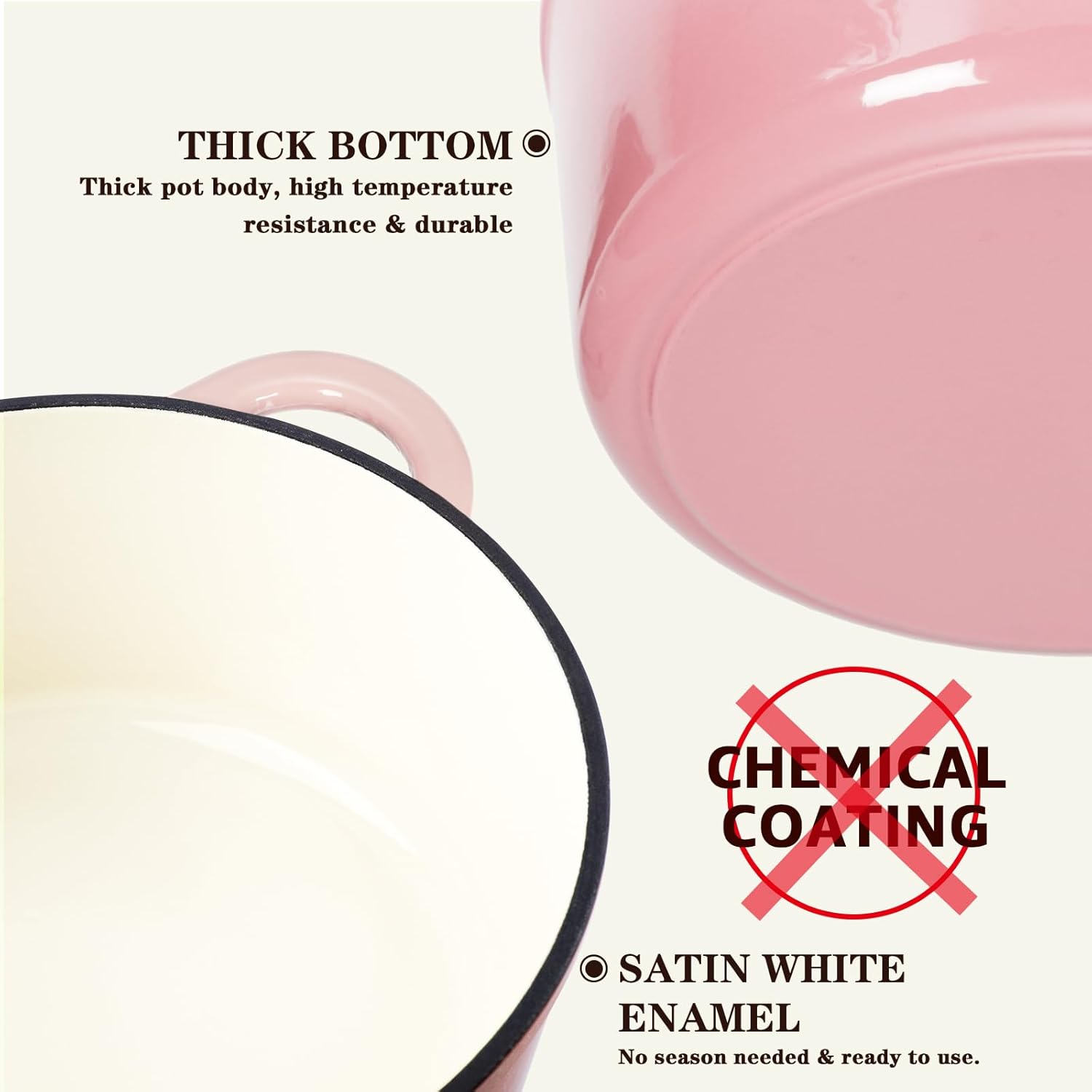 Overmont Enameled Cast Iron Dutch Oven - 5.5QT Pot with Lid Cookbook & Cotton Potholders - Heavy-Duty Cookware for Braising, Stews, Roasting, Bread Baking pink - Image 9