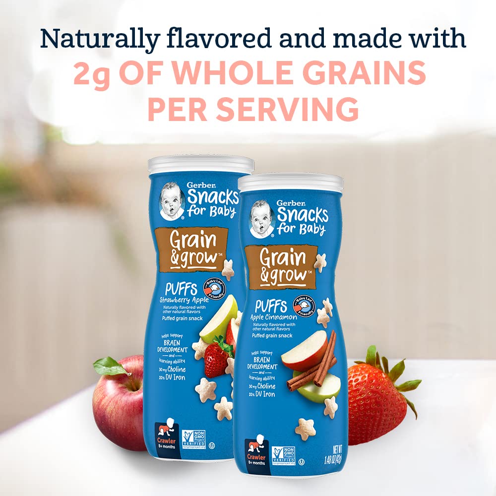 Gerber Baby Snacks Puffs Variety Pack, Banana & Strawberry Apple, 1.48 Ounce - 2 count of four packs, Package may vary, 1.48 Ounce (Pack of 8) - Image 3