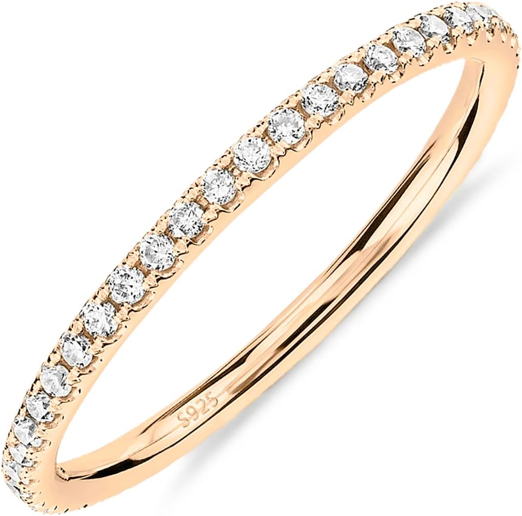 PAVOI 14K Gold Plated Solid 925 Sterling Silver CZ Simulated Diamond Stackable Ring Eternity Bands for Women - Image 2