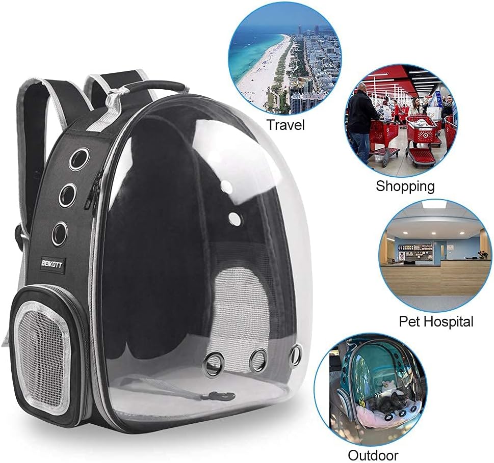 Cat Backpack Carriers, Dog Backpack, Pet Backpack for Small Cats Puppies Dogs Bunny, Airline-Approved Ventilate Transparent Bubble Backpack for Travel and Outdoor(Black) - Image 8