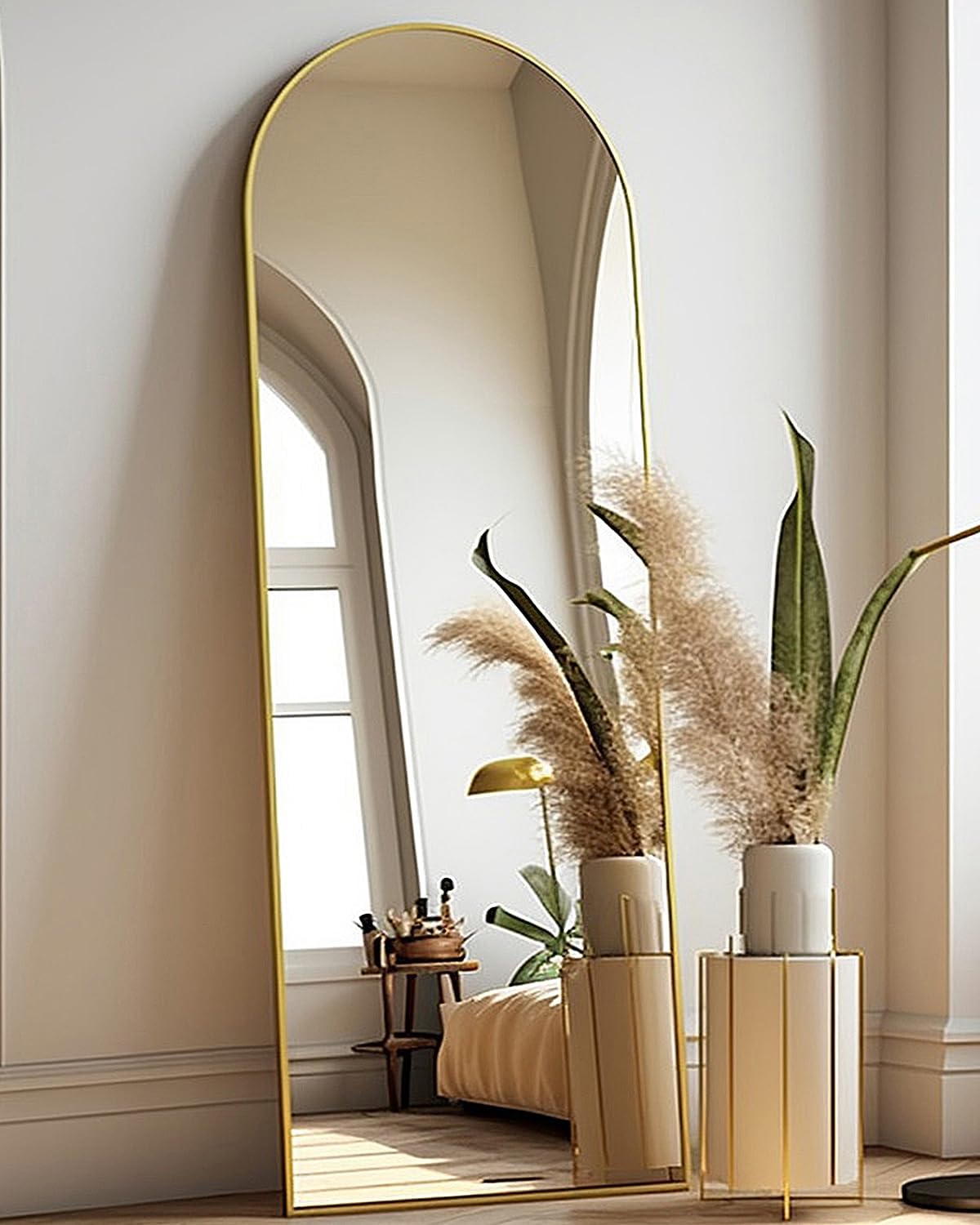 Arched Full Length Mirror - 18"58" Floor & Wall Mounted Mirror for Bedroom & Living Room, Gold - Image 9