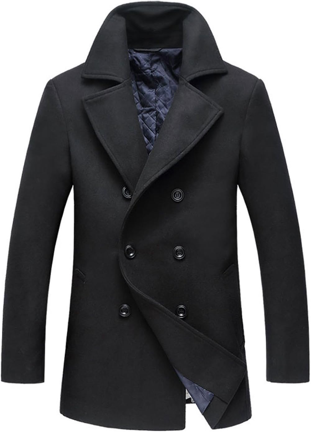 chouyatou Men's Classic Notched Collar Double Breasted Wool Blend Pea Coat - Image 2