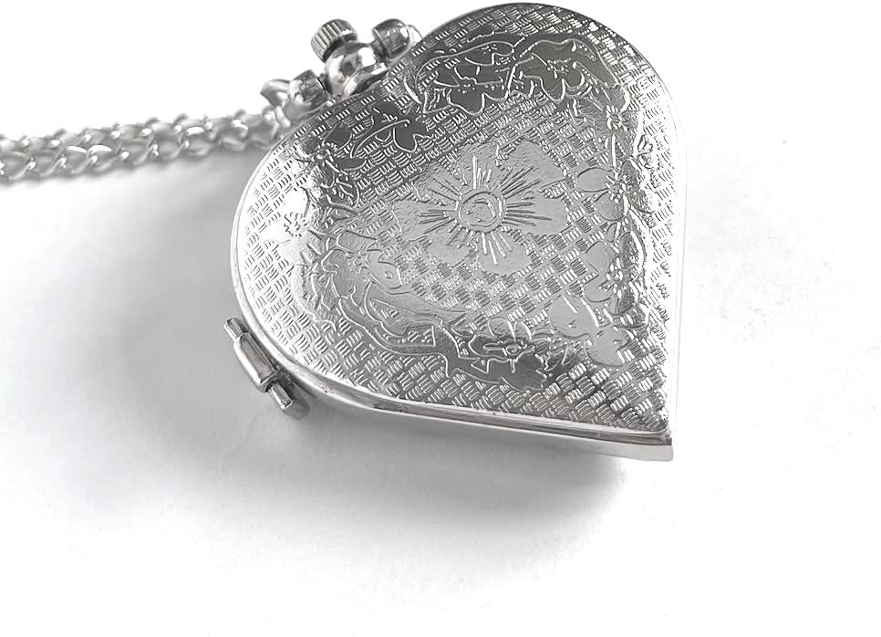 VIGOROSO Women's Pocket Watch, Analog Display, Quartz Movement, Silver Stainless Steel, Heart Pendant Necklace, Unisex Accessory, Valentines Day Gifts - Image 8