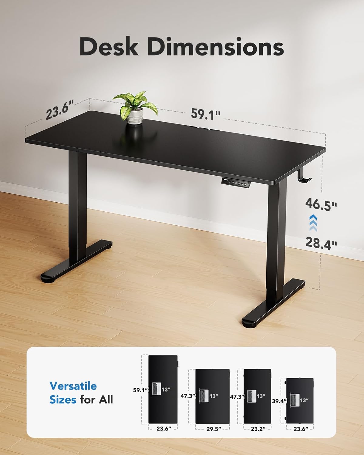 HUANUO Electric Standing Desk, 60" x 24" Whole Piece Desktop, Adjustable Height Computer Desk, 4 Height Memory Settings, Sit Stand Up Desk for Home Office, Black - Image 4