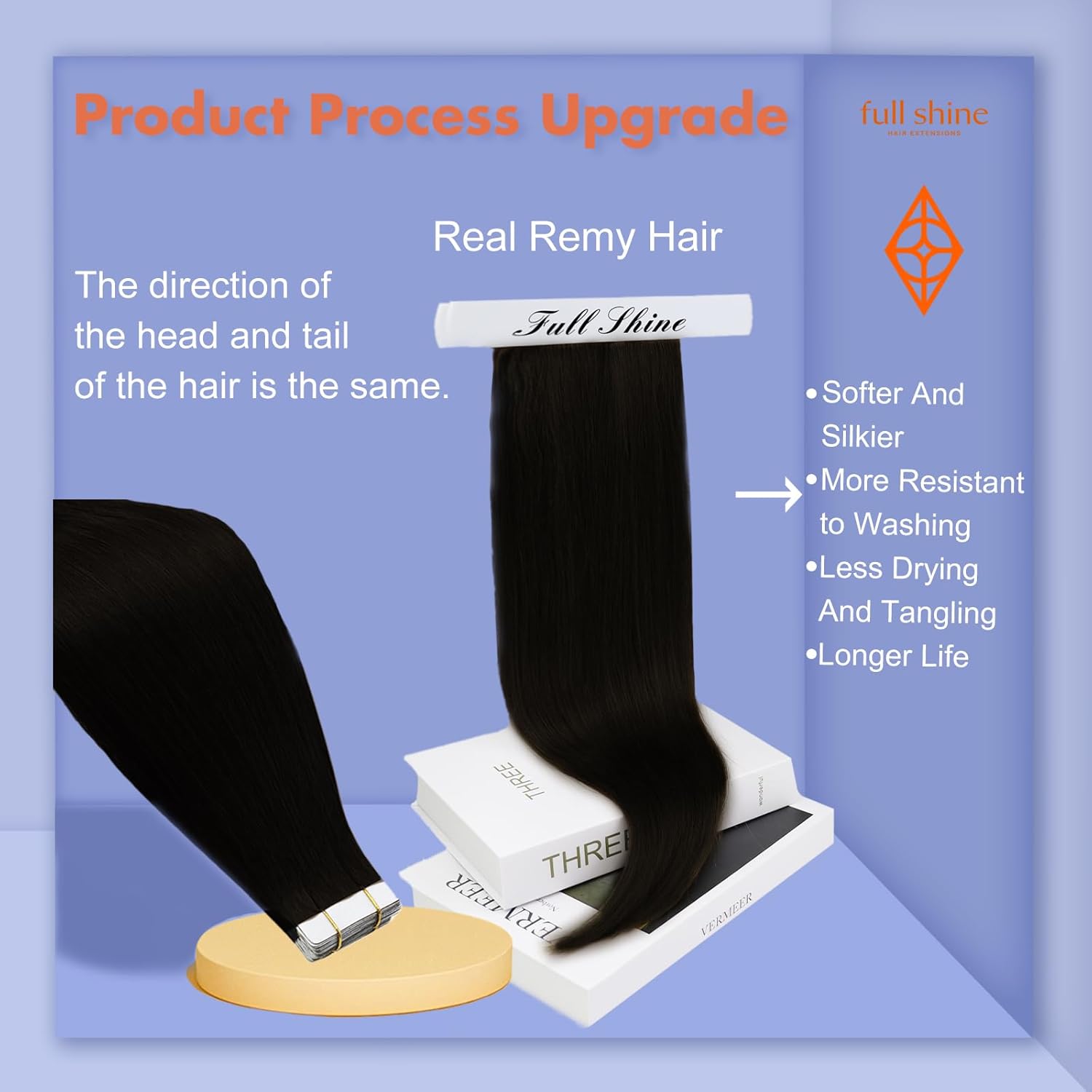 Full Shine Real Human Hair Tape in Extensions Black 24Inch Double Sided for Skin Weft Tape in Hair Extensions 20Pcs 50Gram Color 1 Jet Black Seamless Hair Extensions Real Human Hair Straight - Image 3