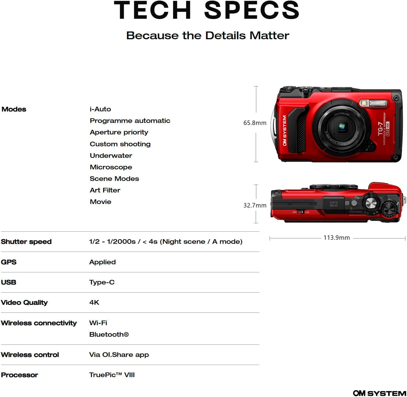 OM System Tough TG-7 Red Underwater Camera, Waterproof, Freeze Proof, High Resolution Bright, 4K Video 44x Macro Shooting (Successor Olympus TG-6) - Image 6