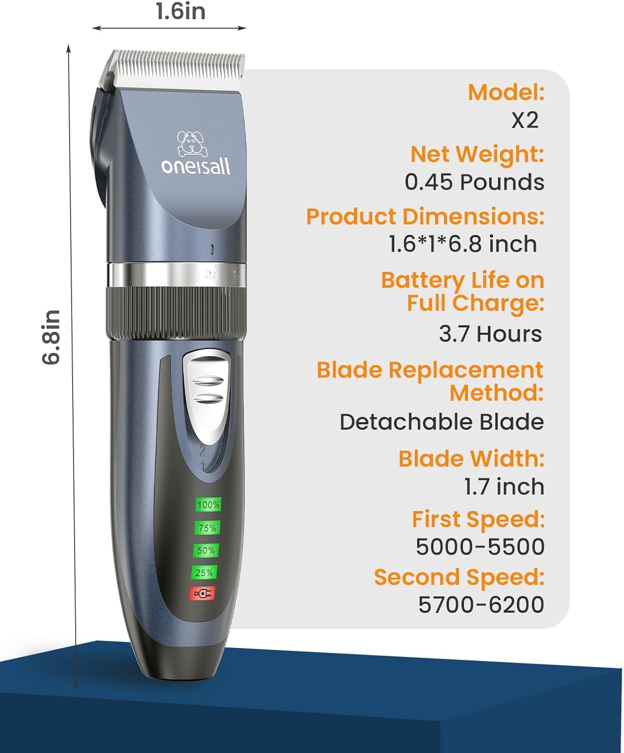 oneisall Cat Clippers for Matted Hair, Quiet Cat Shaver for Long Hair, Cordless Cat Hair Trimmer for Grooming, 2 Speed Pet Shaver Cat Grooming Kit for Cats Small Dogs Animals (Blue) - Image 10