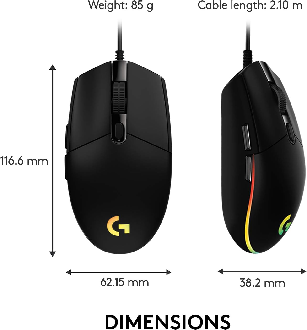 Logitech G203 Wired Gaming Mouse, 8,000 DPI, Rainbow Optical Effect LIGHTSYNC RGB, 6 Programmable Buttons, On-Board Memory, Screen Mapping, PC/Mac Computer and Laptop Compatible - Black - Image 9