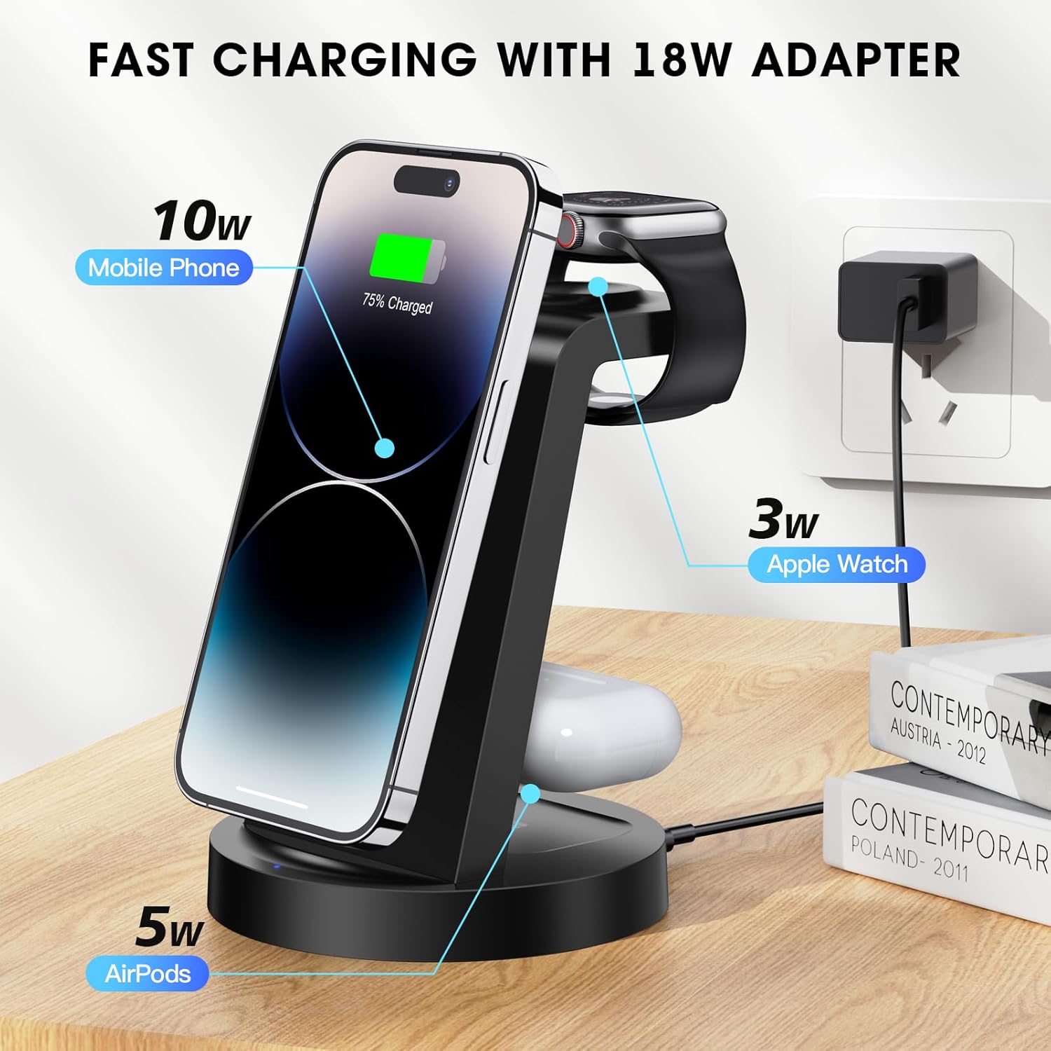 3 in 1 Charging Station for iPhone, Wireless Charger for iPhone 16e 16 15 14 13 12 11 X Pro Max & Apple Watch - Wireless Charging Station for AirPods 4 3 Pro - Image 4
