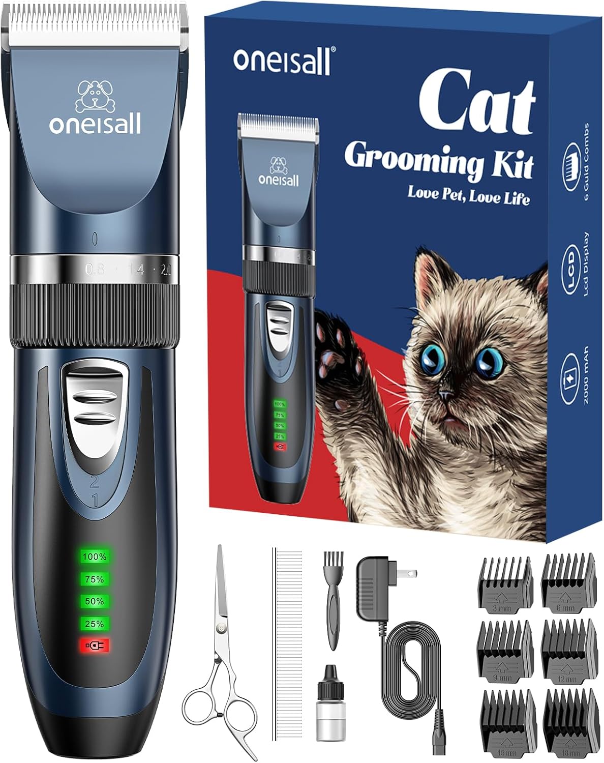 oneisall Cat Clippers for Matted Hair, Quiet Cat Shaver for Long Hair, Cordless Cat Hair Trimmer for Grooming, 2 Speed Pet Shaver Cat Grooming Kit for Cats Small Dogs Animals (Blue) - Image 2