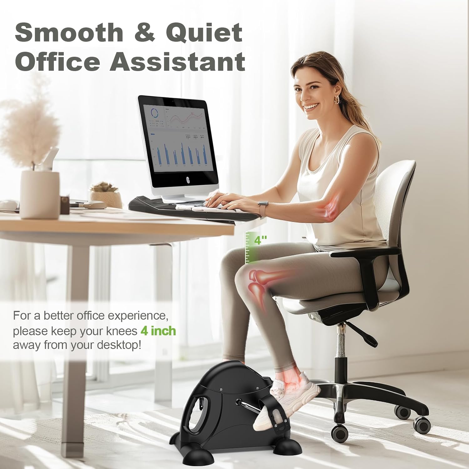 Mini Exercise Bike, Under Desk Bike Pedal Exerciser for Arm/Leg Exercise, Adjustable Resistance with LCD Screen Display for Home/Office Workout - Image 6