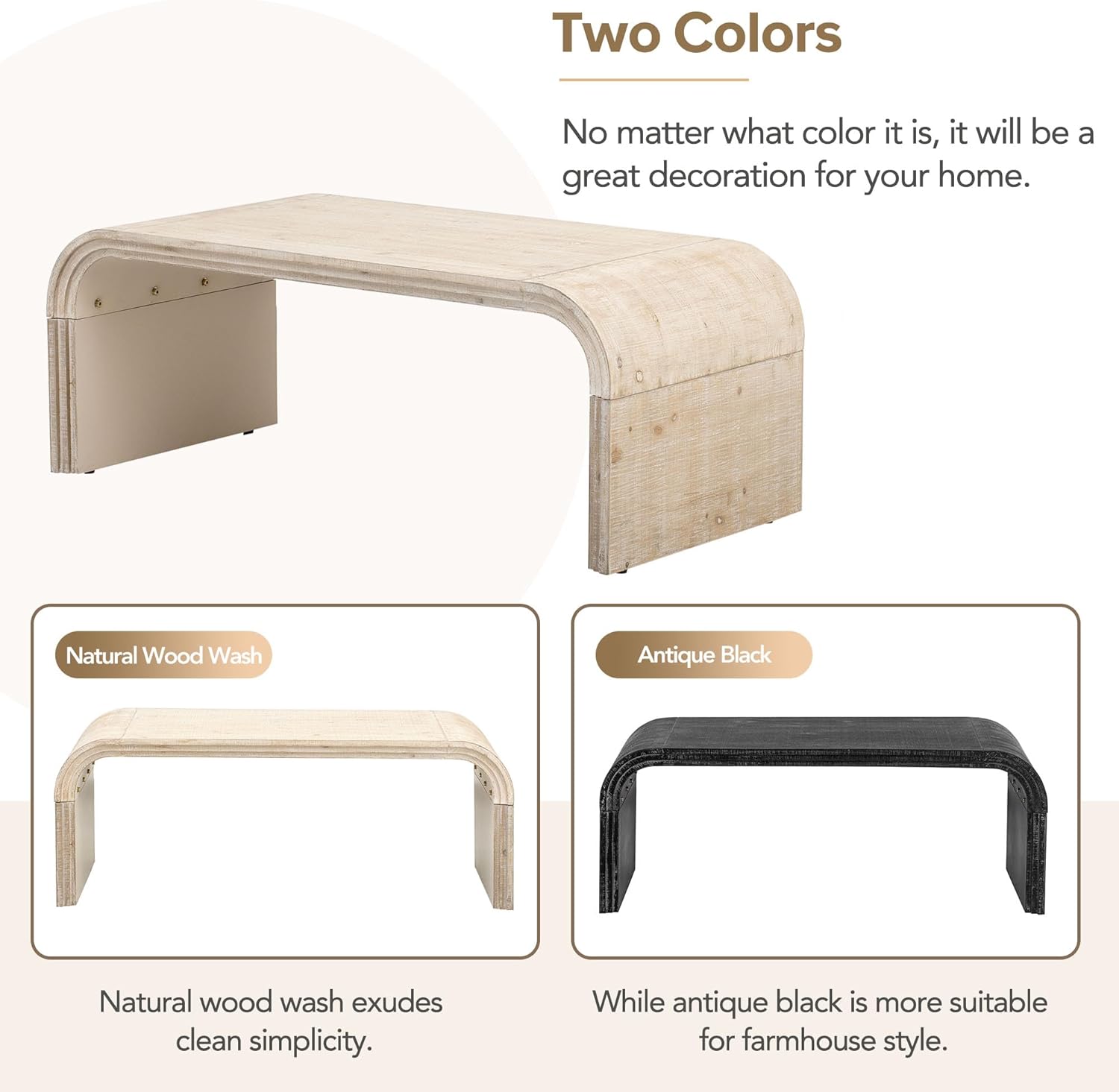 Bellemave Modern Coffee Table with Curved Art Deco Design Center Sofa Table Minimalist Cocktail Wooden Table for Living Room, Natural Wood Wash - Image 8