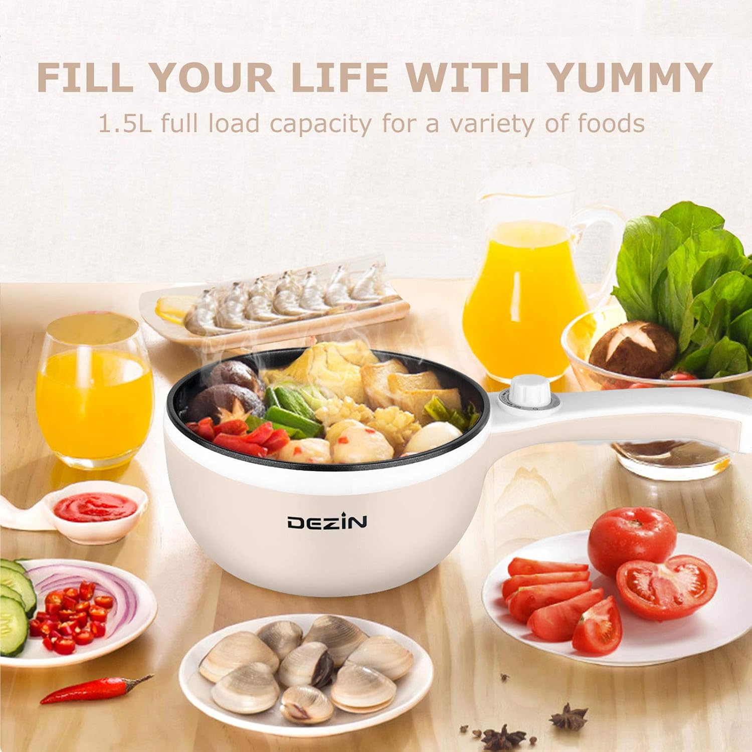 Dezin Hot Pot Electric Upgraded, Non-Stick Sauté Pan, Rapid Noodles Electric Pot, 1.5L Mini Portable Hot Pot for Steak, Egg, Fried Rice, Ramen, Oatmeal, Soup with Power Adjustment - Image 10