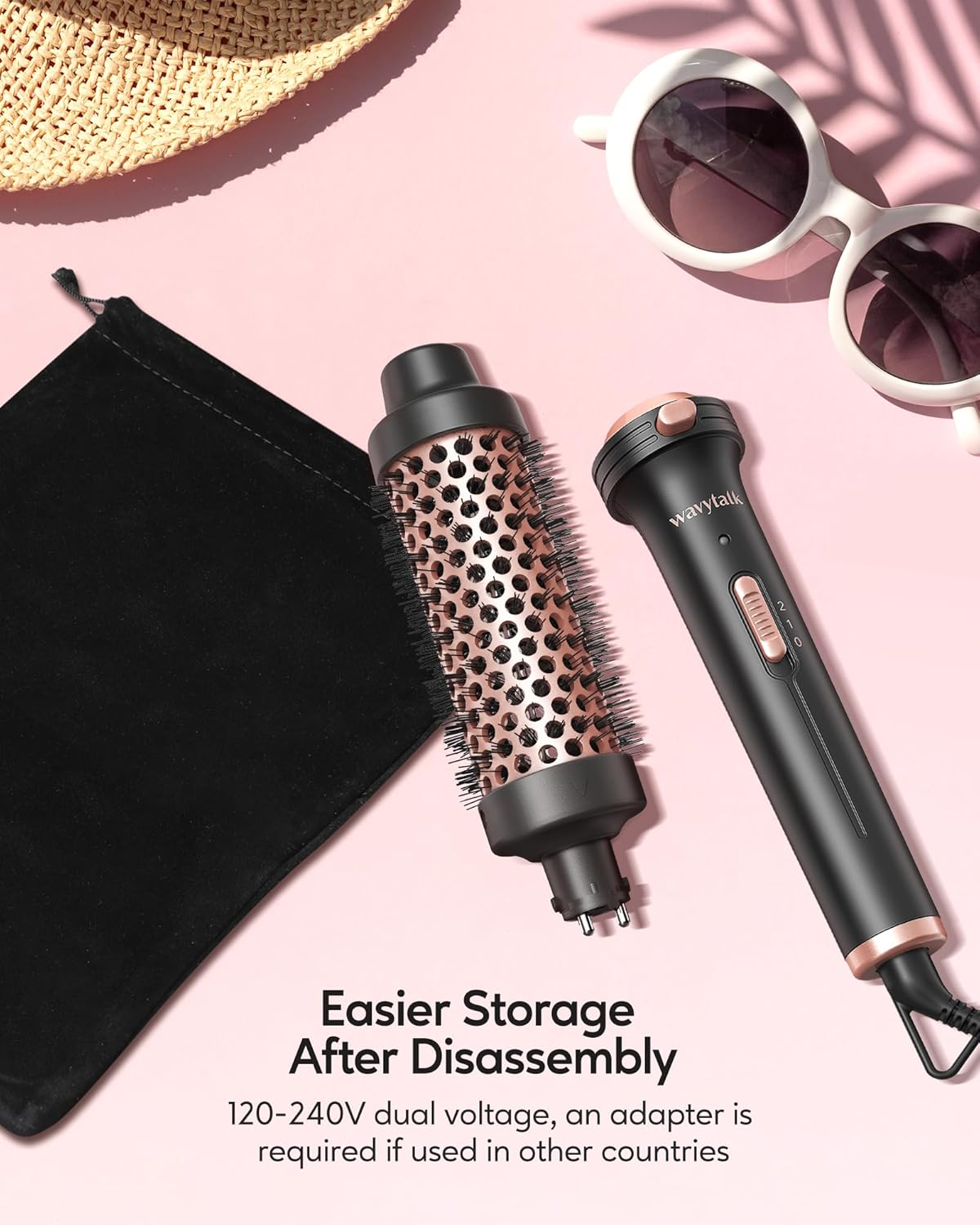 Wavytalk Thermal Brush, 1 1/2 inch Heated Round Brush with Detachable Head, Velvet Pouch and Dual Voltage for Travel, Easy to Create Blowout Look, Rose Gold - Image 7