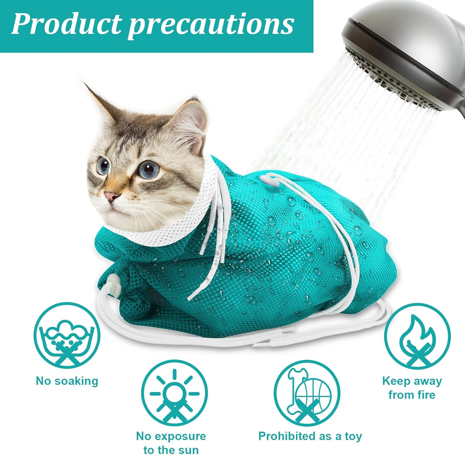 Cat Bathing Bag, Breathable Mesh Cat Shower Bag Anti Scratch Adjustable Cat Grooming Bag for Nail Trimming, Bathing Polyester Soft Cat Washing Bag (White-Green) - Image 8