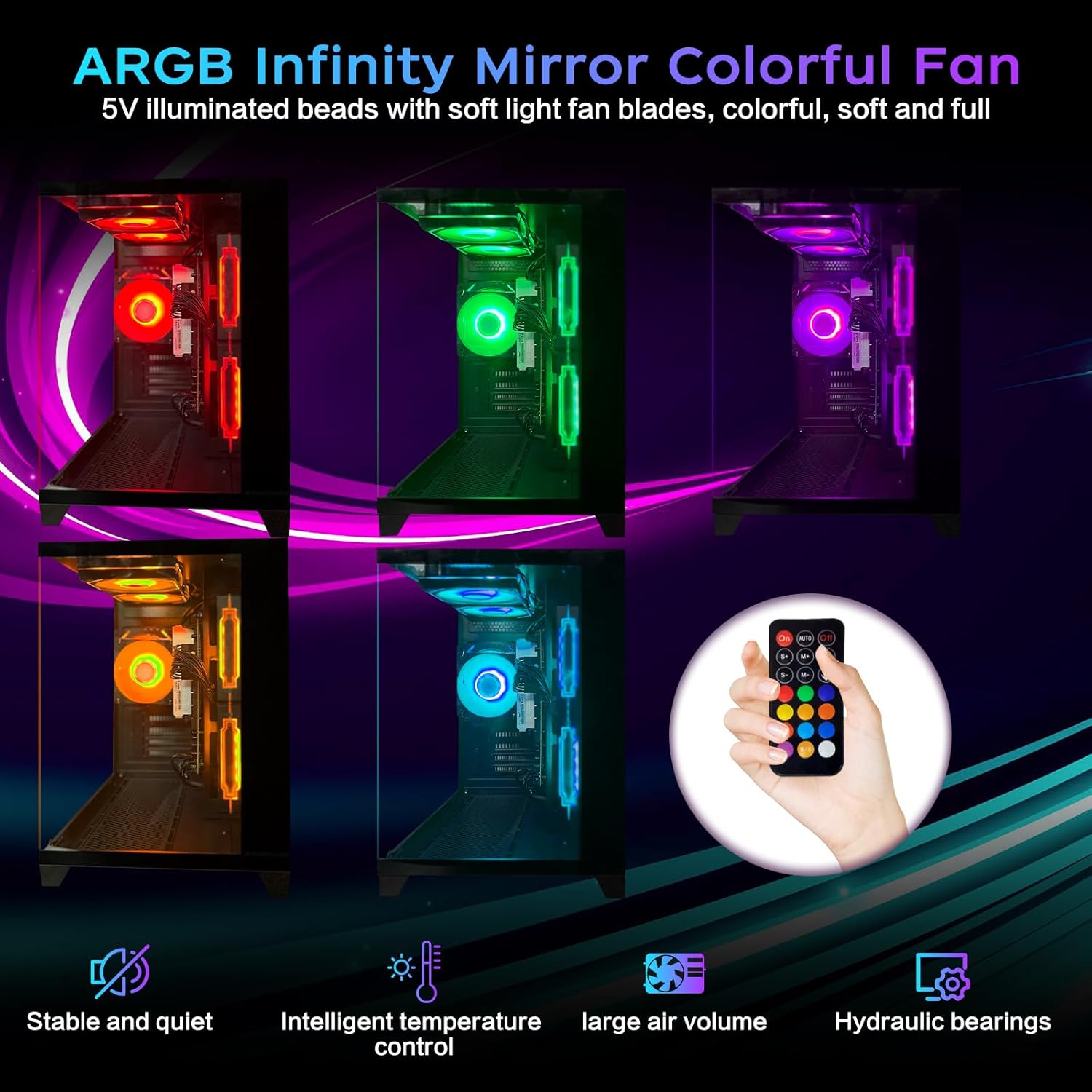 PC Computer Desktop AMD Ryzen 7 5700G Up to 4.6GHz Prebuilt PC 16G RAM DDR4 1TB M.2 SSD ARGB Fan Gaming Computer Tower - Image 8