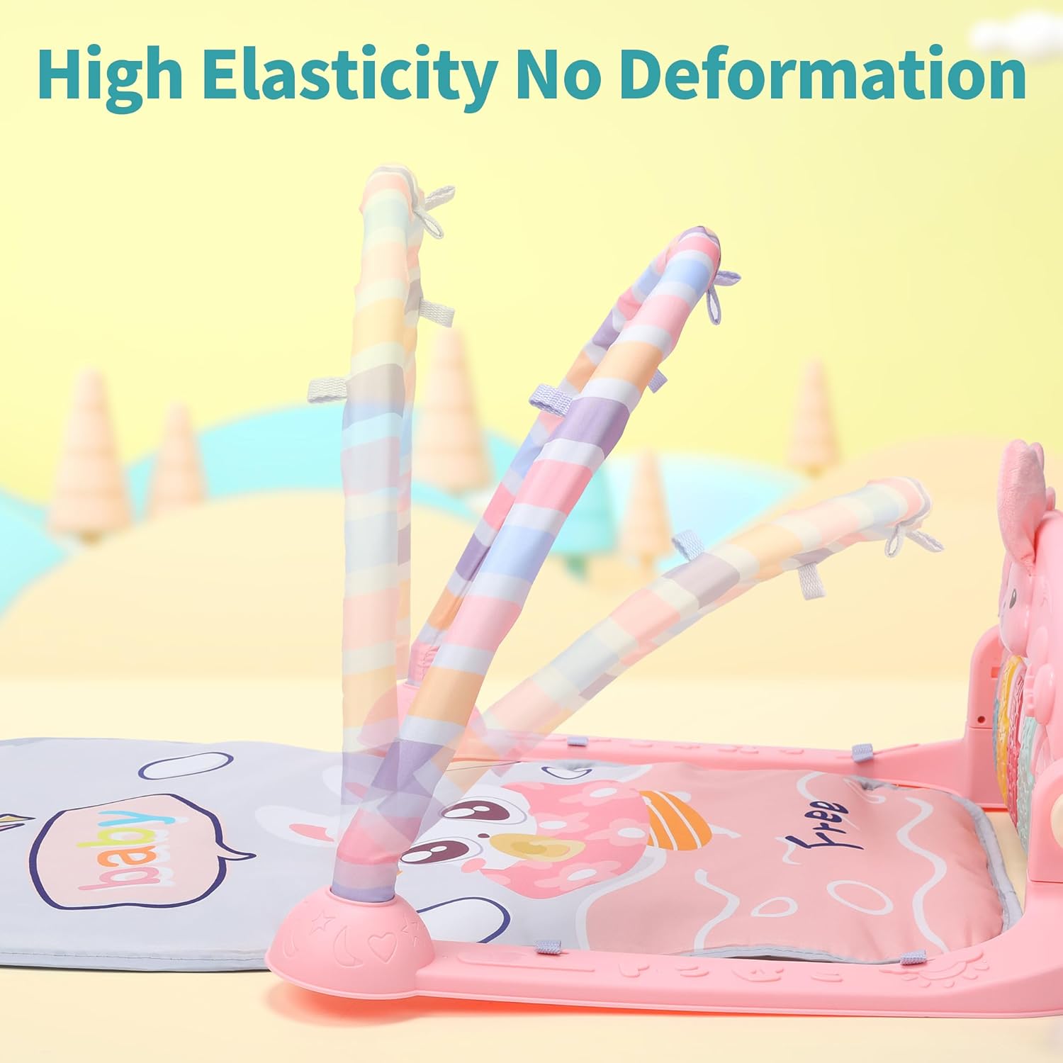 HOLYFUN Baby Play Mat Baby Gym, Play Piano Tummy Time Mat with Activity Gym, 5 Infant Learning Sensory Baby Toys, Musical Activity Center for Early Development and Entertainment, Pink - Image 9