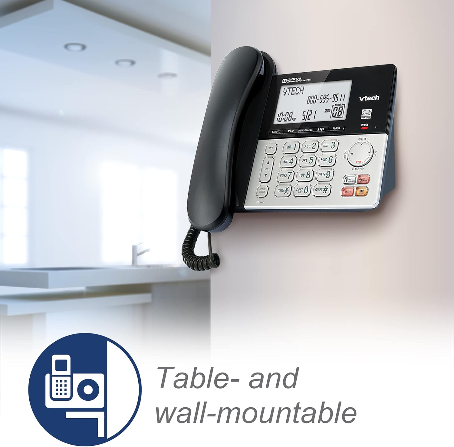 VTech VG208 DECT 6.0 Corded/Cordless Phone for Home with Answering Machine, Call Blocking, Caller ID, Large Backlit Display, Duplex Speakerphone, Intercom, Line-Power(Silver/Black) - Image 10