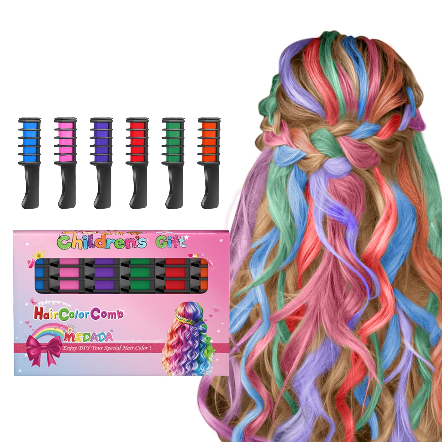 New Hair Chalk Comb Temporary Hair Color Dye for Girls Kids, Washable Hair Chalk for Girls Age 4 5 6 7 8 9 10-12 Birthday Christmas New Year Cosplay Hair DIY Party - Image 2
