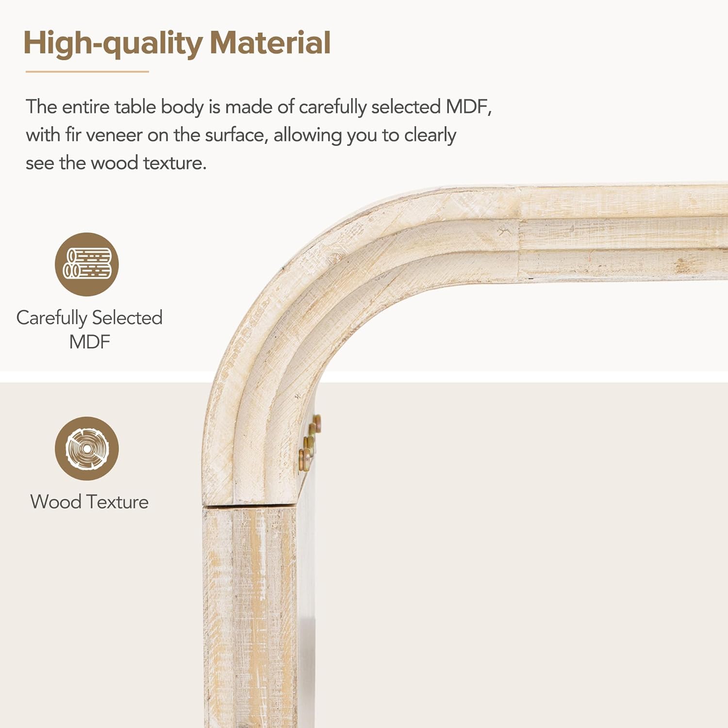 Bellemave Modern Coffee Table with Curved Art Deco Design Center Sofa Table Minimalist Cocktail Wooden Table for Living Room, Natural Wood Wash - Image 7